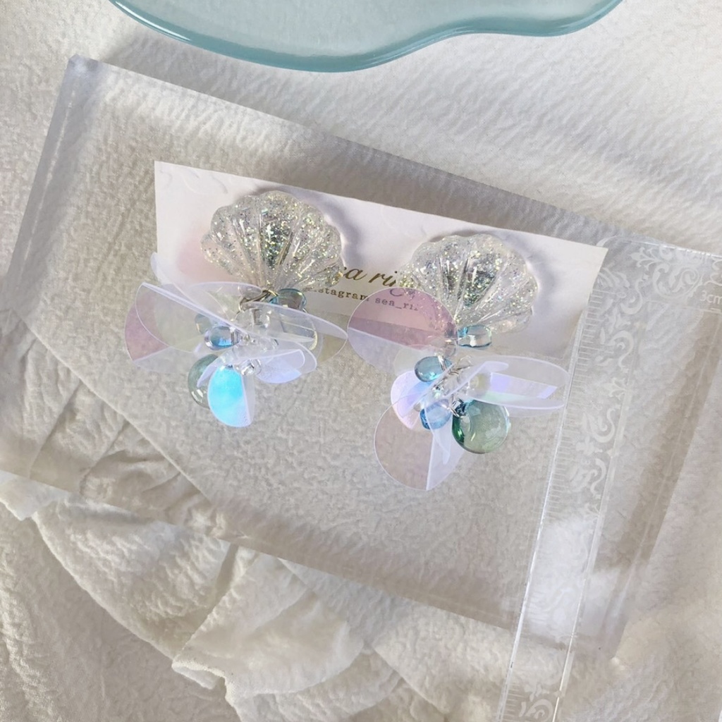 no.23 人魚姫のゆらゆらピアス マーメイド クリア オーロラ スズマル ニュイ レジンピアス