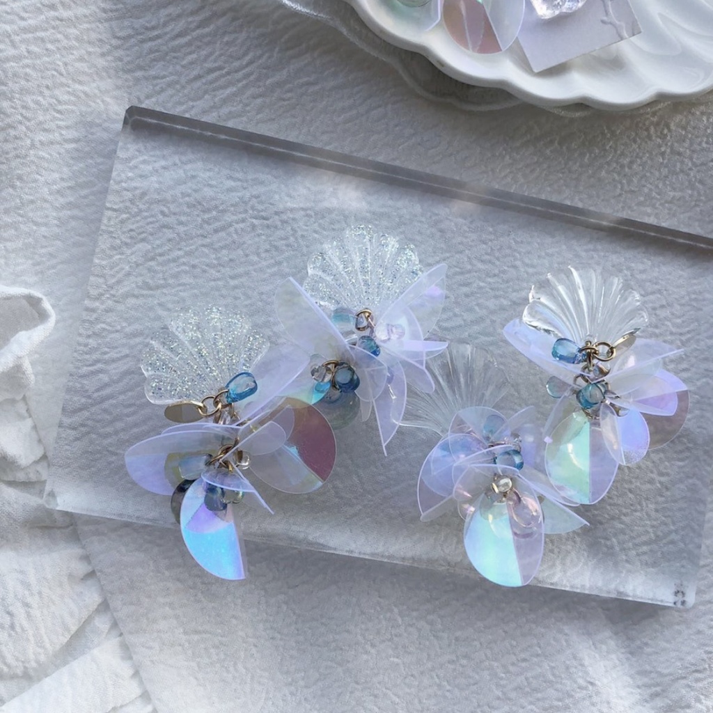 no.23 人魚姫のゆらゆらピアス マーメイド クリア オーロラ スズマル ニュイ レジンピアス