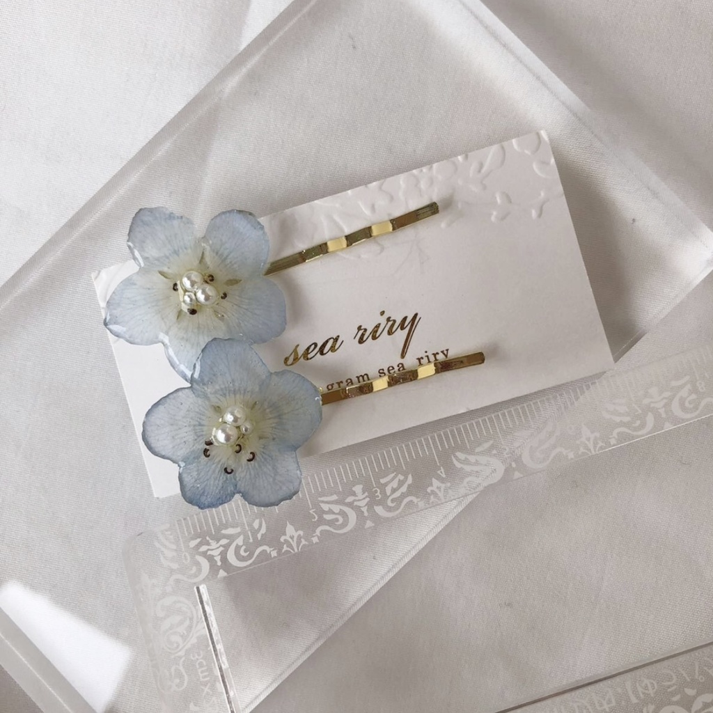 no.28 限定セット 淡色ブルーのネモフィラヘアピン ネモフィラ ヘアアクセサリー ピン留め レジンヘアピン ハンドメイド