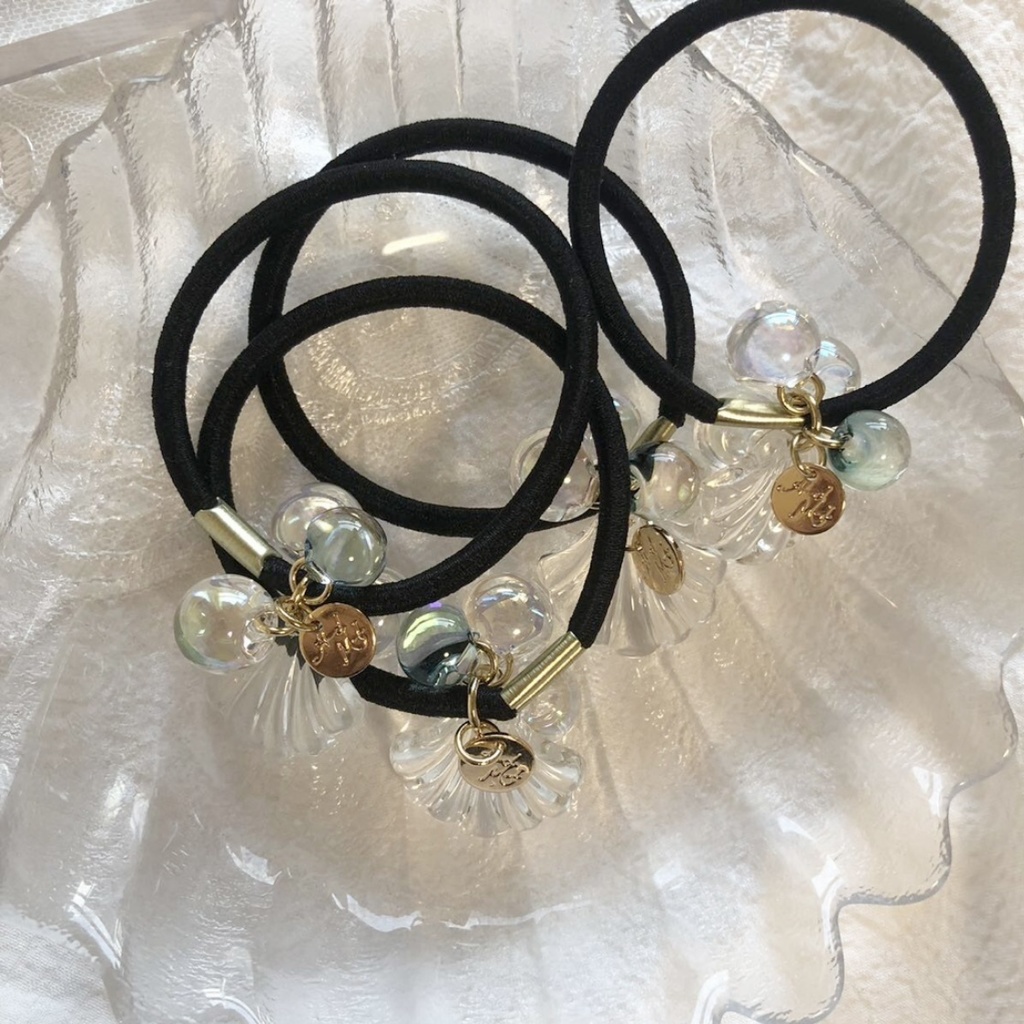 no.29 人魚姫のしゃぼん玉ヘアゴム シェル クリアオーロラ ヘアアクセサリー レジン ハンドメイド