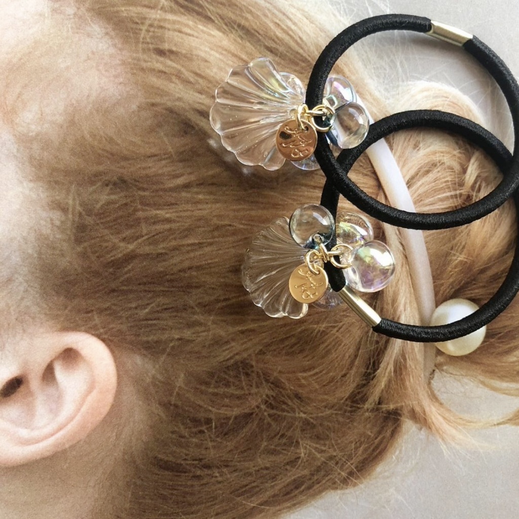 no.29 人魚姫のしゃぼん玉ヘアゴム シェル クリアオーロラ ヘアアクセサリー レジン ハンドメイド
