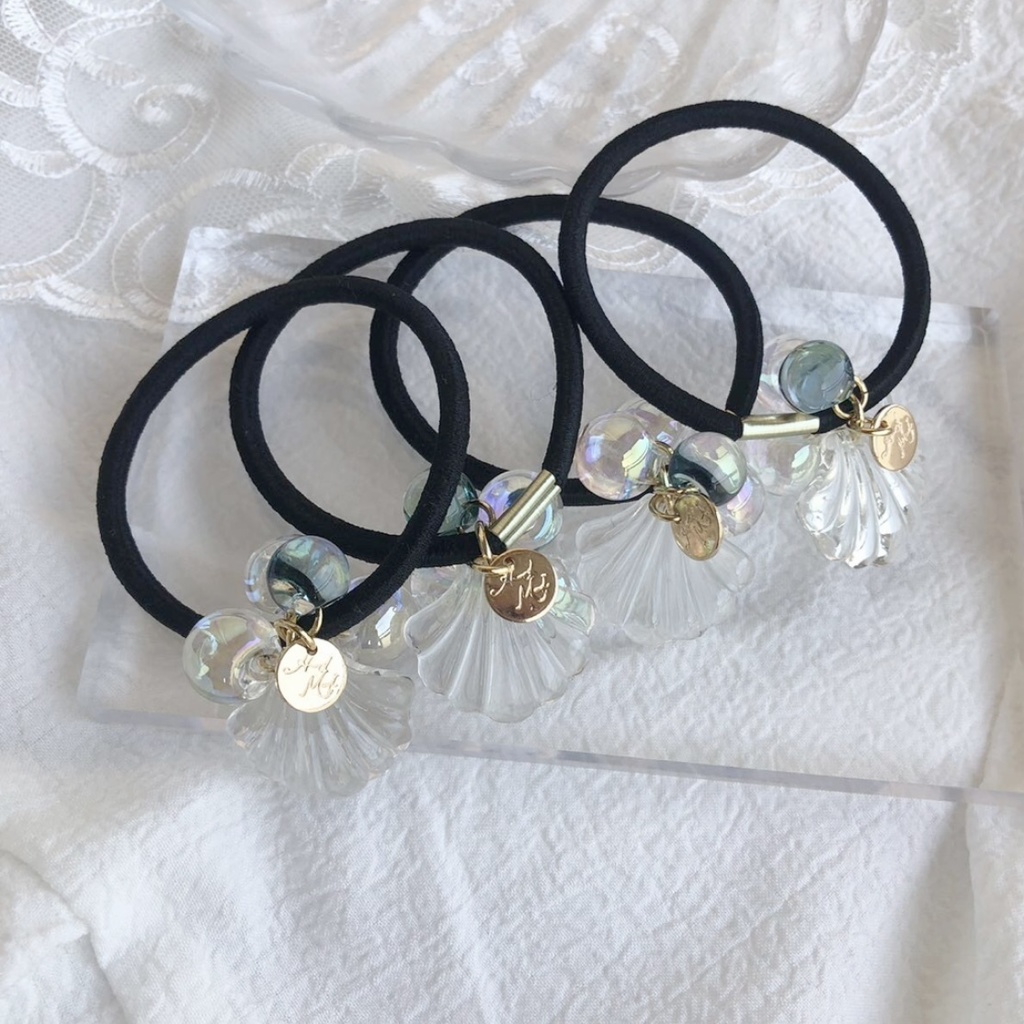 no.29 人魚姫のしゃぼん玉ヘアゴム シェル クリアオーロラ ヘアアクセサリー レジン ハンドメイド