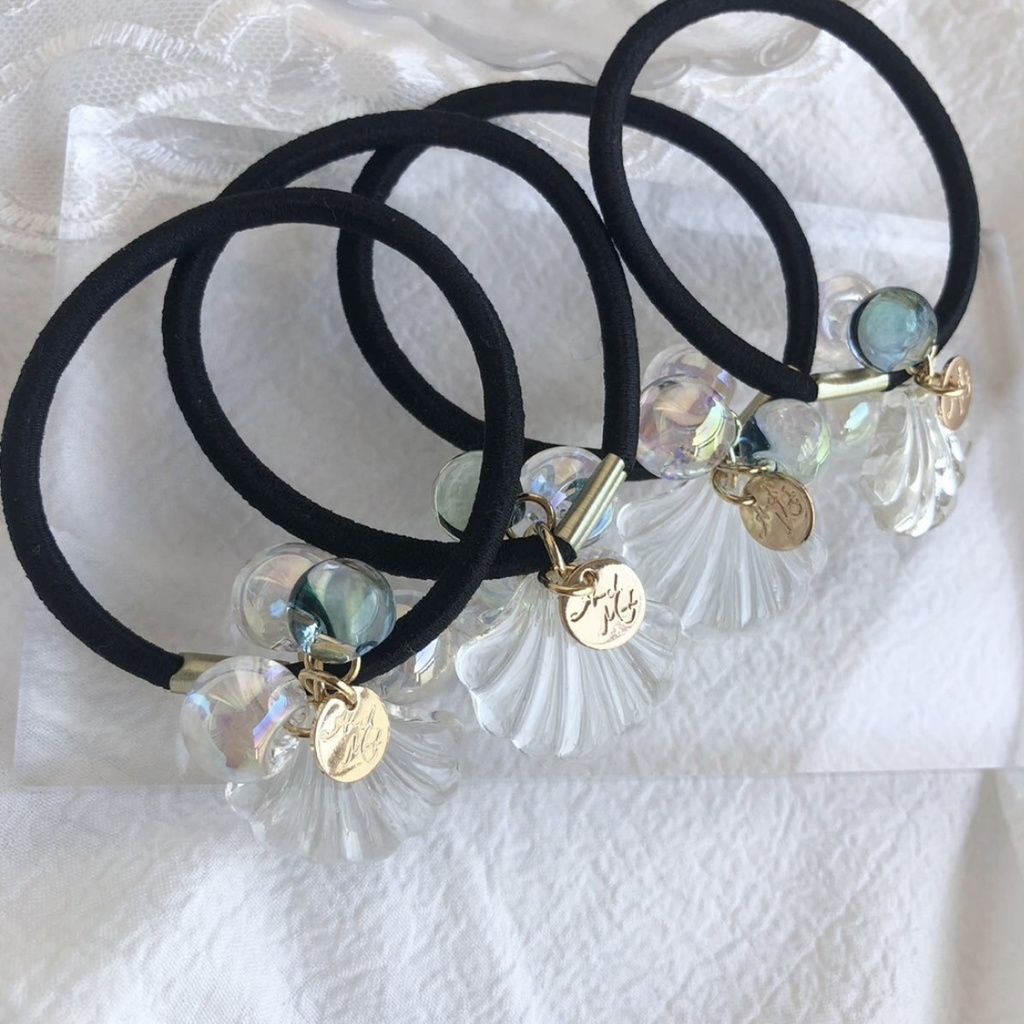 no.29 人魚姫のしゃぼん玉ヘアゴム シェル クリアオーロラ ヘアアクセサリー レジン ハンドメイド