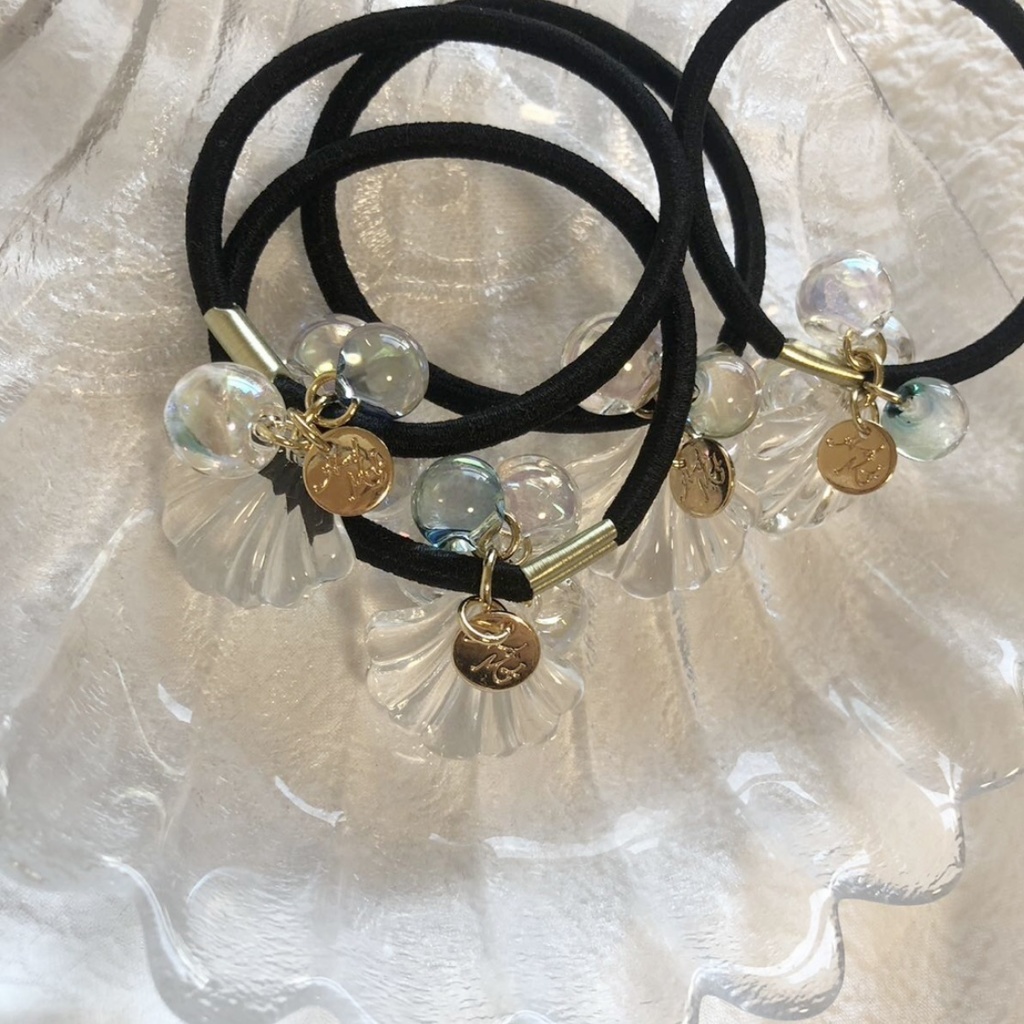 no.29 人魚姫のしゃぼん玉ヘアゴム シェル クリアオーロラ ヘアアクセサリー レジン ハンドメイド