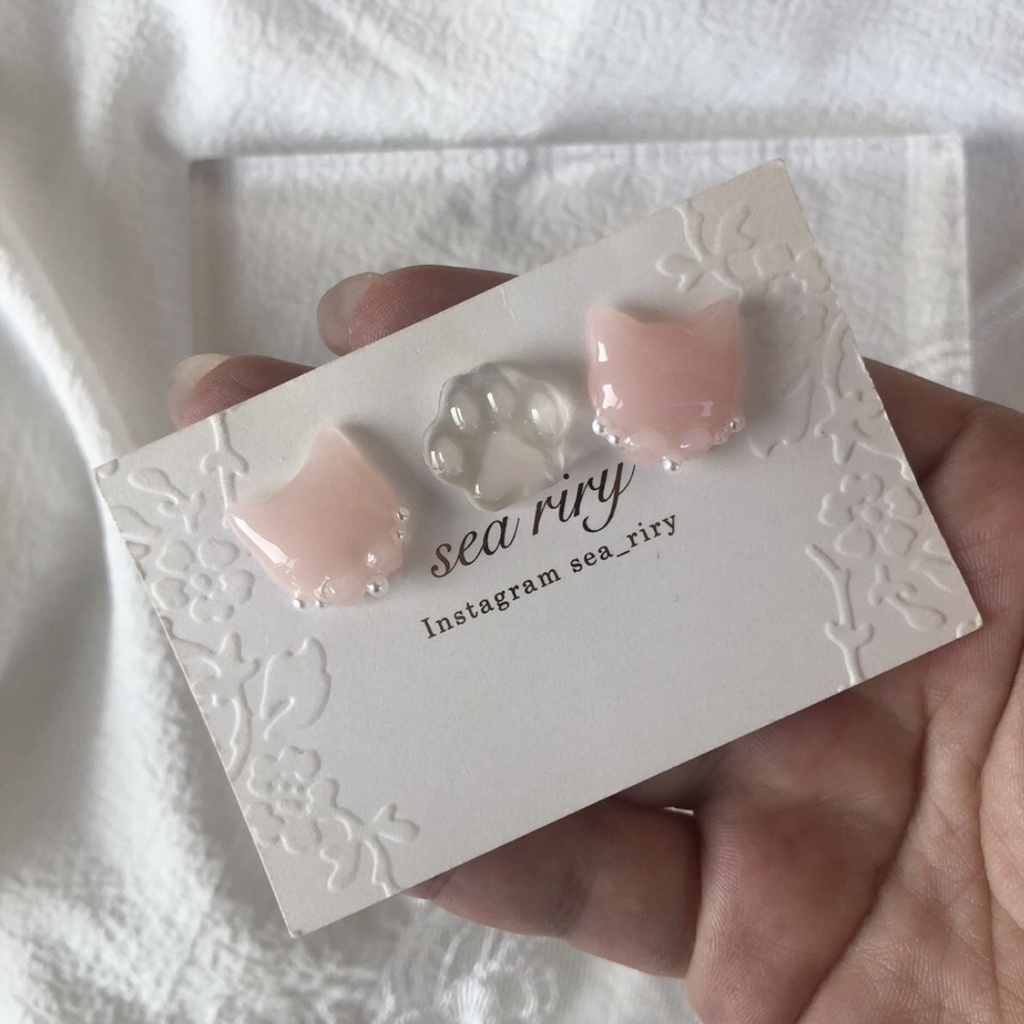 no.30 いちごみるくのおめかしねこちゃん 苺ミルク ピンク リボン パール 猫 ネコ レジン ピアス イヤリング ハンドメイド