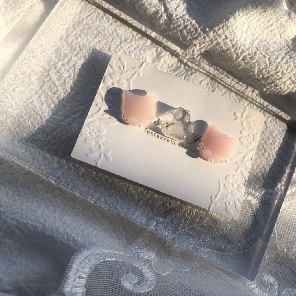 no.30 いちごみるくのおめかしねこちゃん 苺ミルク ピンク リボン パール 猫 ネコ レジン ピアス イヤリング ハンドメイド