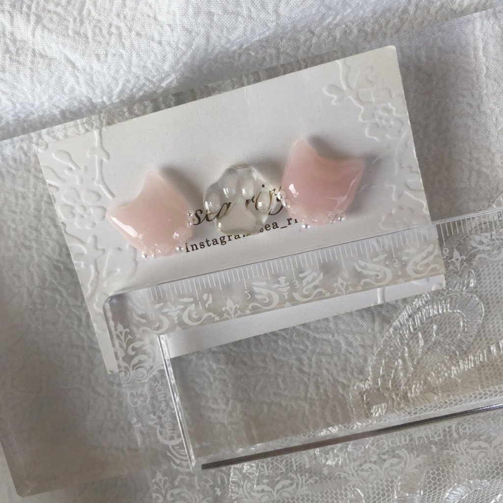 no.30 いちごみるくのおめかしねこちゃん 苺ミルク ピンク リボン パール 猫 ネコ レジン ピアス イヤリング ハンドメイド