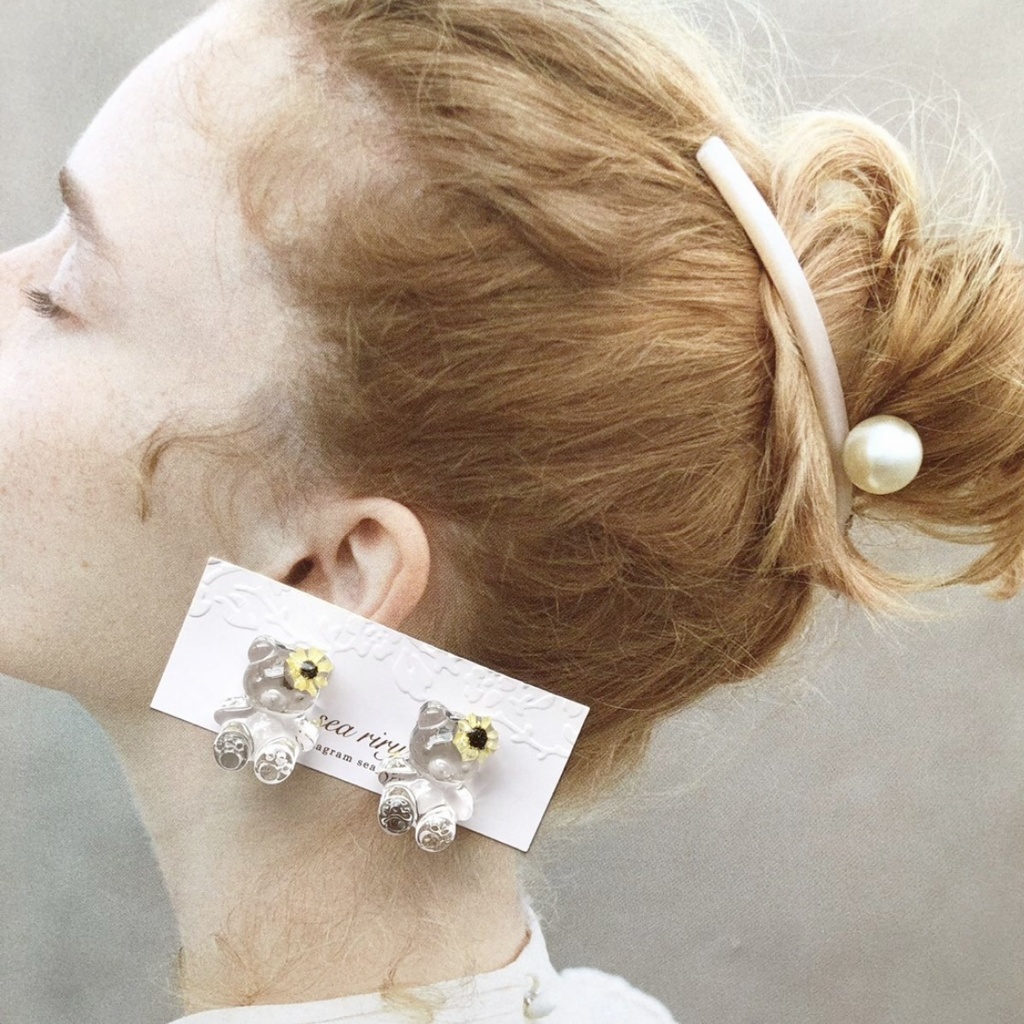 no.32 限定 sale 再販 ちいさな向日葵のおめかしくまさん ひまわり スターフラワー teddybear くま レジンアクセサリー ハンドメイド