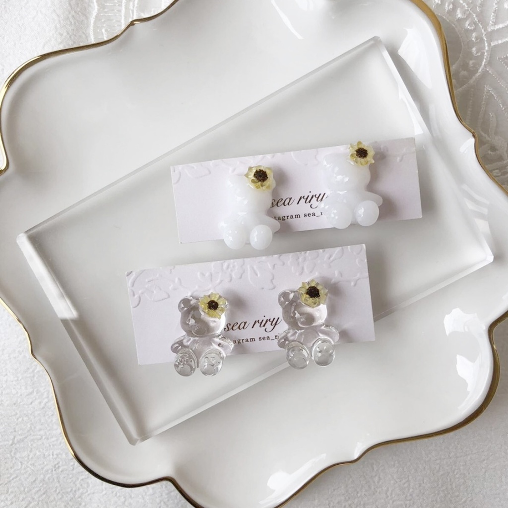 no.32 限定 sale 再販 ちいさな向日葵のおめかしくまさん ひまわり スターフラワー teddybear くま レジンアクセサリー ハンドメイド