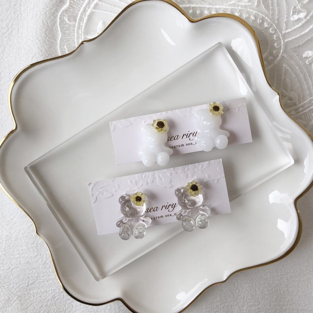 no.32 限定 sale 再販 ちいさな向日葵のおめかしくまさん ひまわり スターフラワー teddybear くま レジンアクセサリー ハンドメイド