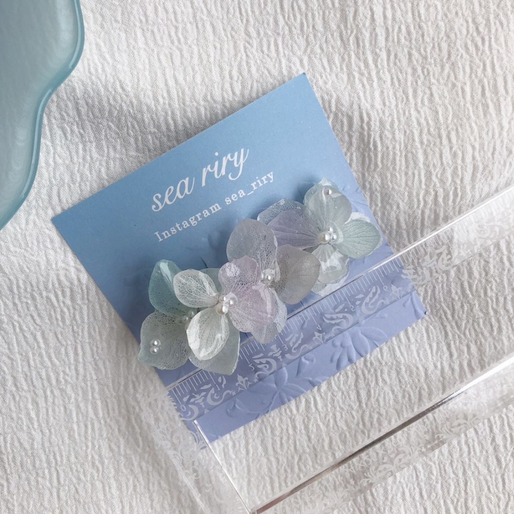 no.34 淡色紫陽花のヘアバレッタ 淡色 あじさい ヘアバレッタ ヘアアクセサリー レジンバレッタ ハンドメイド
