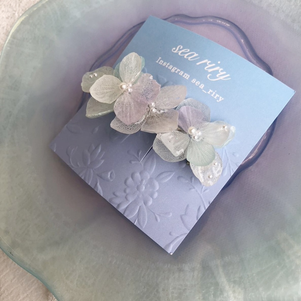 no.34 淡色紫陽花のヘアバレッタ 淡色 あじさい ヘアバレッタ ヘアアクセサリー レジンバレッタ ハンドメイド