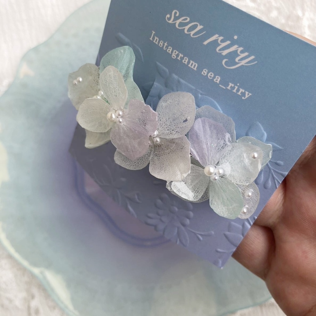no.34 淡色紫陽花のヘアバレッタ 淡色 あじさい ヘアバレッタ ヘアアクセサリー レジンバレッタ ハンドメイド