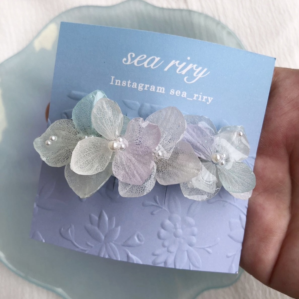 no.34 淡色紫陽花のヘアバレッタ 淡色 あじさい ヘアバレッタ ヘアアクセサリー レジンバレッタ ハンドメイド