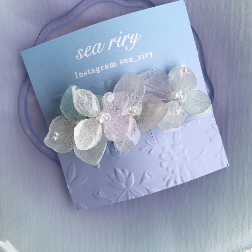 no.34 淡色紫陽花のヘアバレッタ 淡色 あじさい ヘアバレッタ ヘアアクセサリー レジンバレッタ ハンドメイド