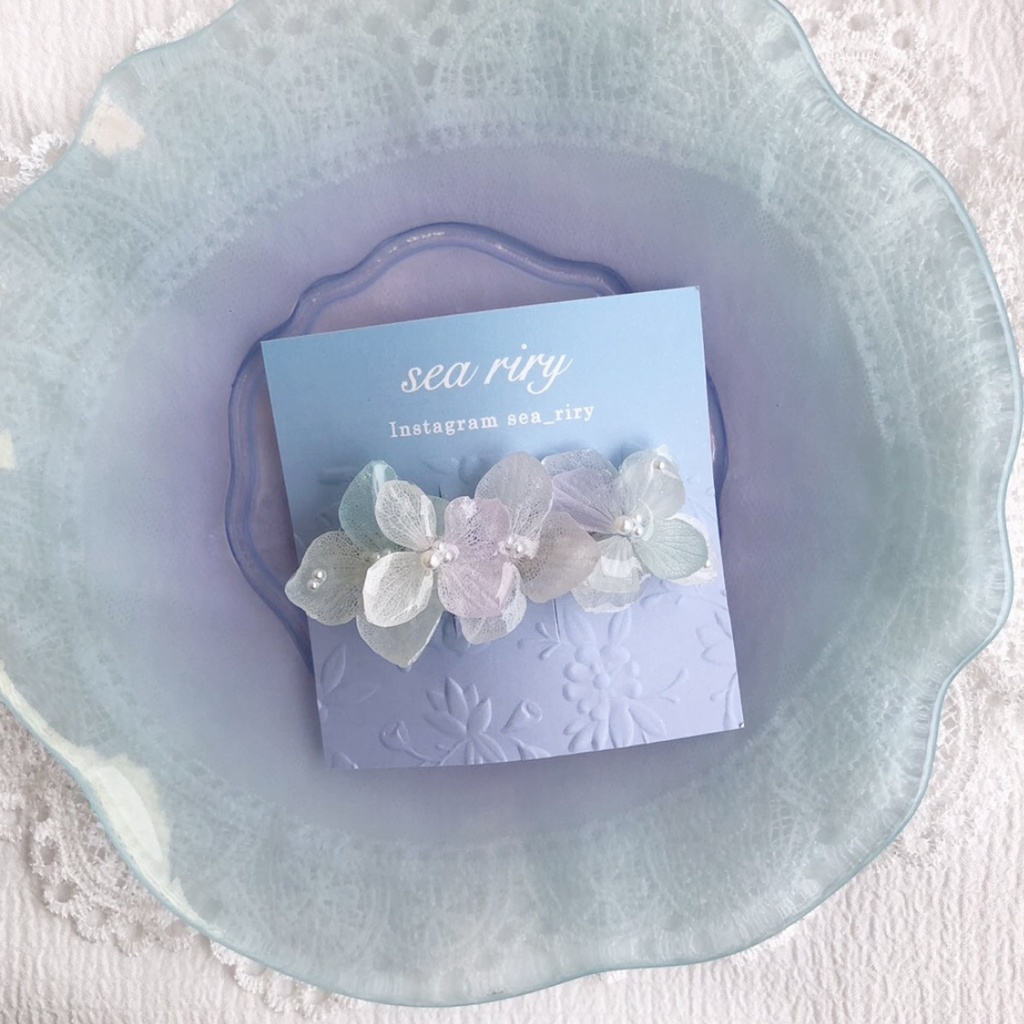 no.34 淡色紫陽花のヘアバレッタ 淡色 あじさい ヘアバレッタ ヘアアクセサリー レジンバレッタ ハンドメイド