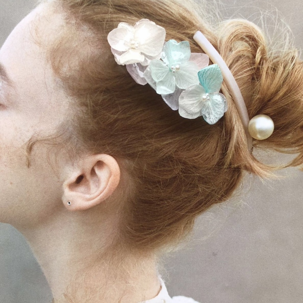 no.35 淡色紫陽花のヘアバレッタ アジサイ 淡色 パール ヘアバレッタ ヘアアクセサリー レジンバレッタ ハンドメイド