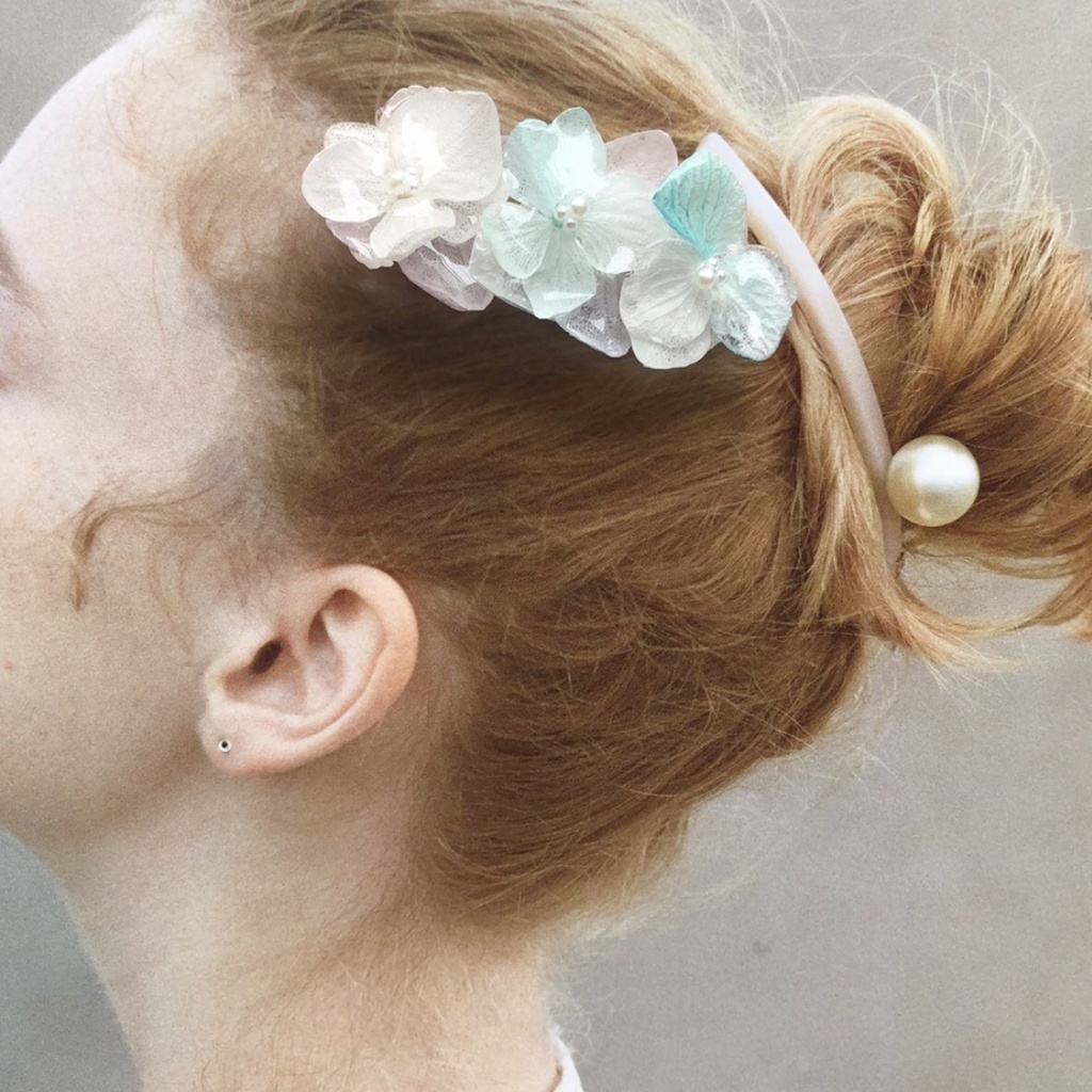 no.35 淡色紫陽花のヘアバレッタ アジサイ 淡色 パール ヘアバレッタ ヘアアクセサリー レジンバレッタ ハンドメイド