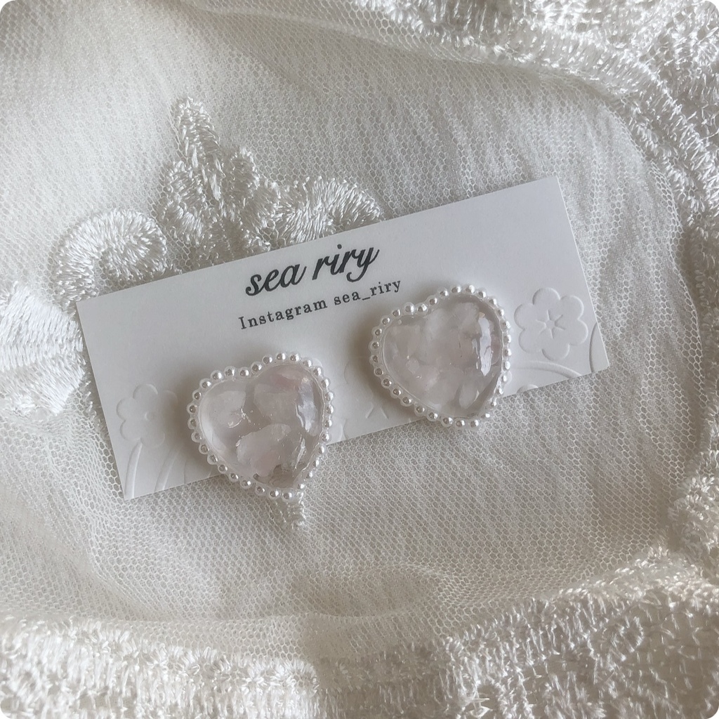 no.38 再販 ローズクォーツのハートパール 天然石 ローズクォーツ パール レジン ピアス イヤリング ハンドメイド