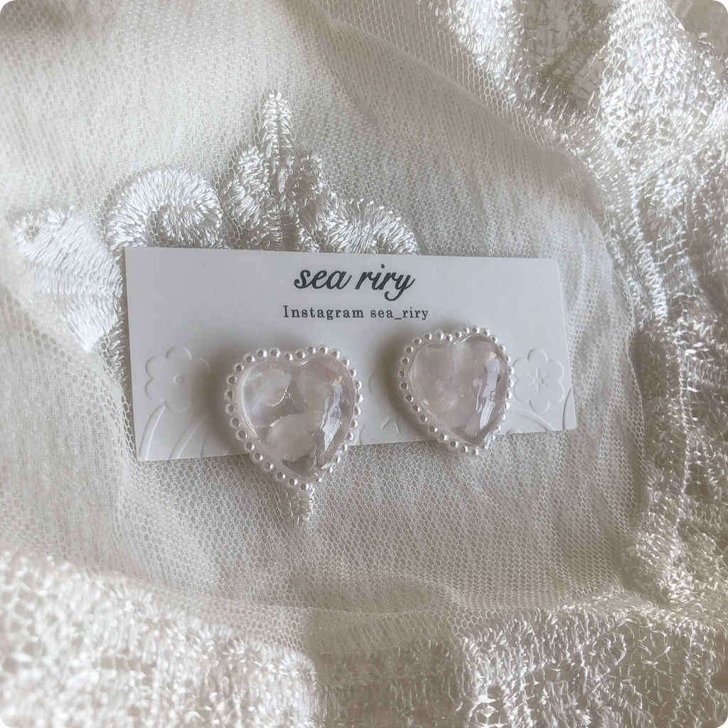 no.38 再販 ローズクォーツのハートパール 天然石 ローズクォーツ パール レジン ピアス イヤリング ハンドメイド