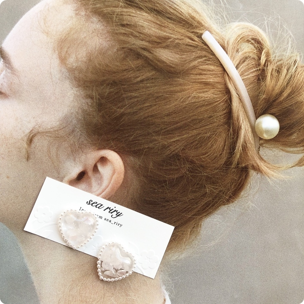 no.38 再販 ローズクォーツのハートパール 天然石 ローズクォーツ パール レジン ピアス イヤリング ハンドメイド