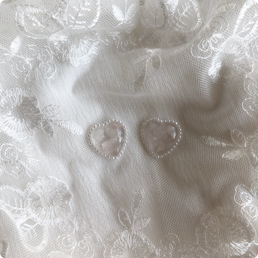 no.38 再販 ローズクォーツのハートパール 天然石 ローズクォーツ パール レジン ピアス イヤリング ハンドメイド