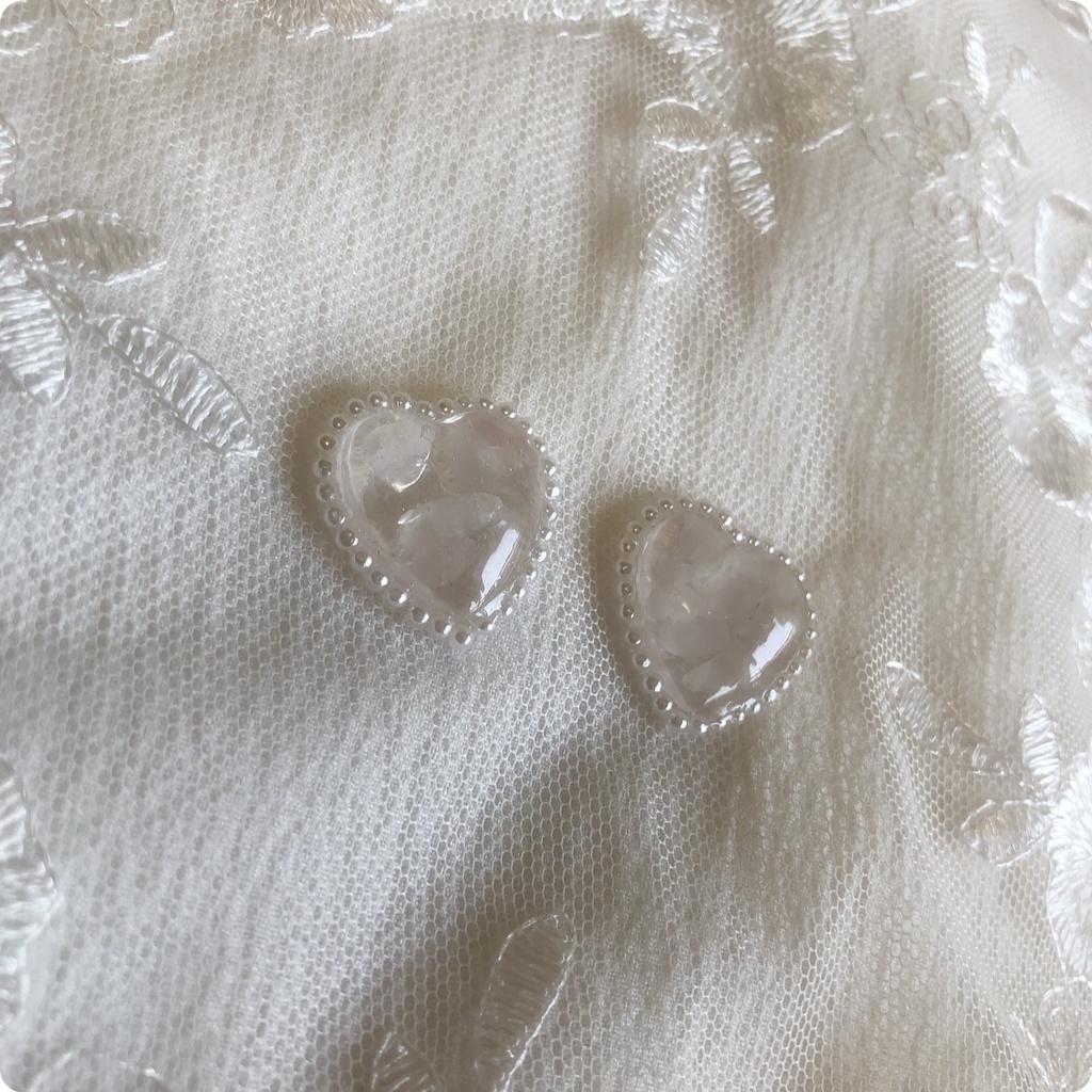 no.38 再販 ローズクォーツのハートパール 天然石 ローズクォーツ パール レジン ピアス イヤリング ハンドメイド