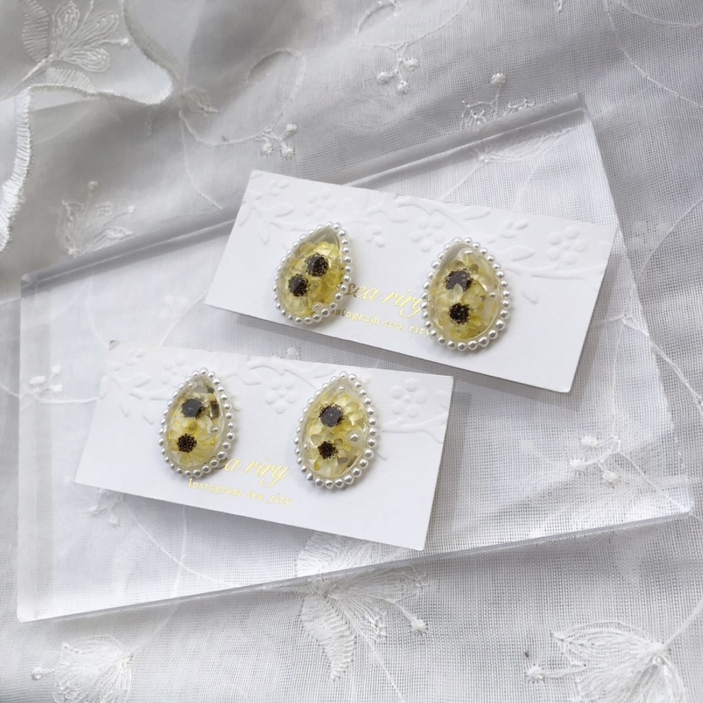 no.40 限定 sale 向日葵パールの雫ピアス ひまわり スターフラワー しずく レジン ピアス イヤリング ハンドメイド
