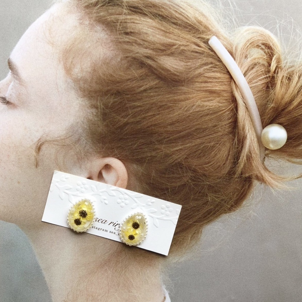 no.40 限定 sale 向日葵パールの雫ピアス ひまわり スターフラワー しずく レジン ピアス イヤリング ハンドメイド