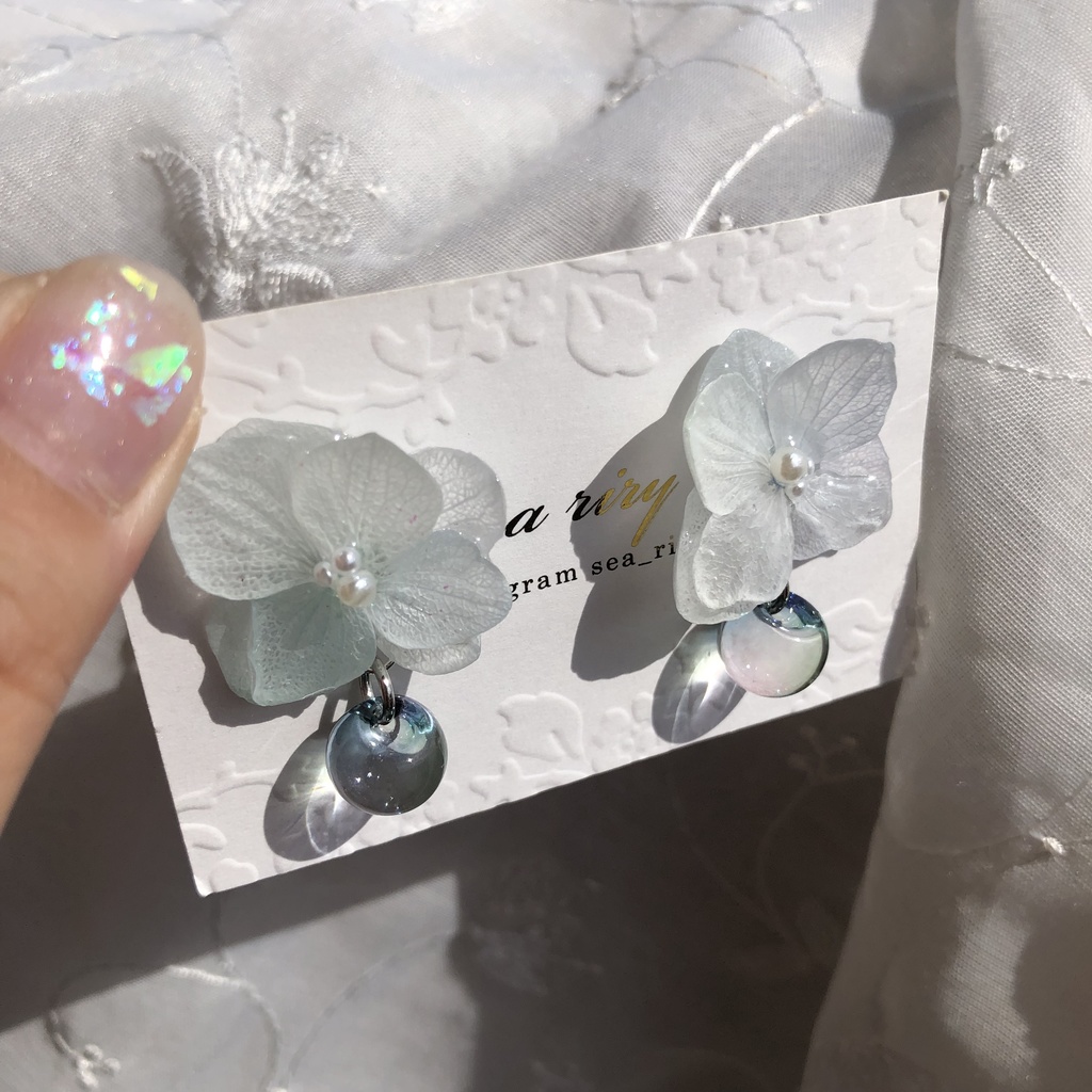 no.45 sale シャーベットカラーの紫陽花ピアス アンジュールカラー ニュイ スズマルビーズ レジンピアス ハンドメイドピアス