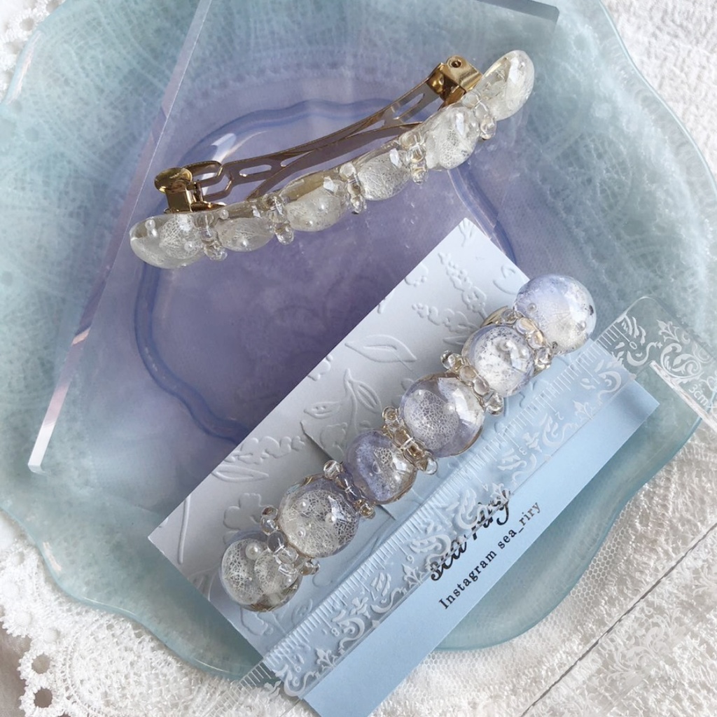 no.50 sale ブルー sold out 紫陽花のヘアバレッタアジサイ ホワイトアナベル ヘアアクセサリー