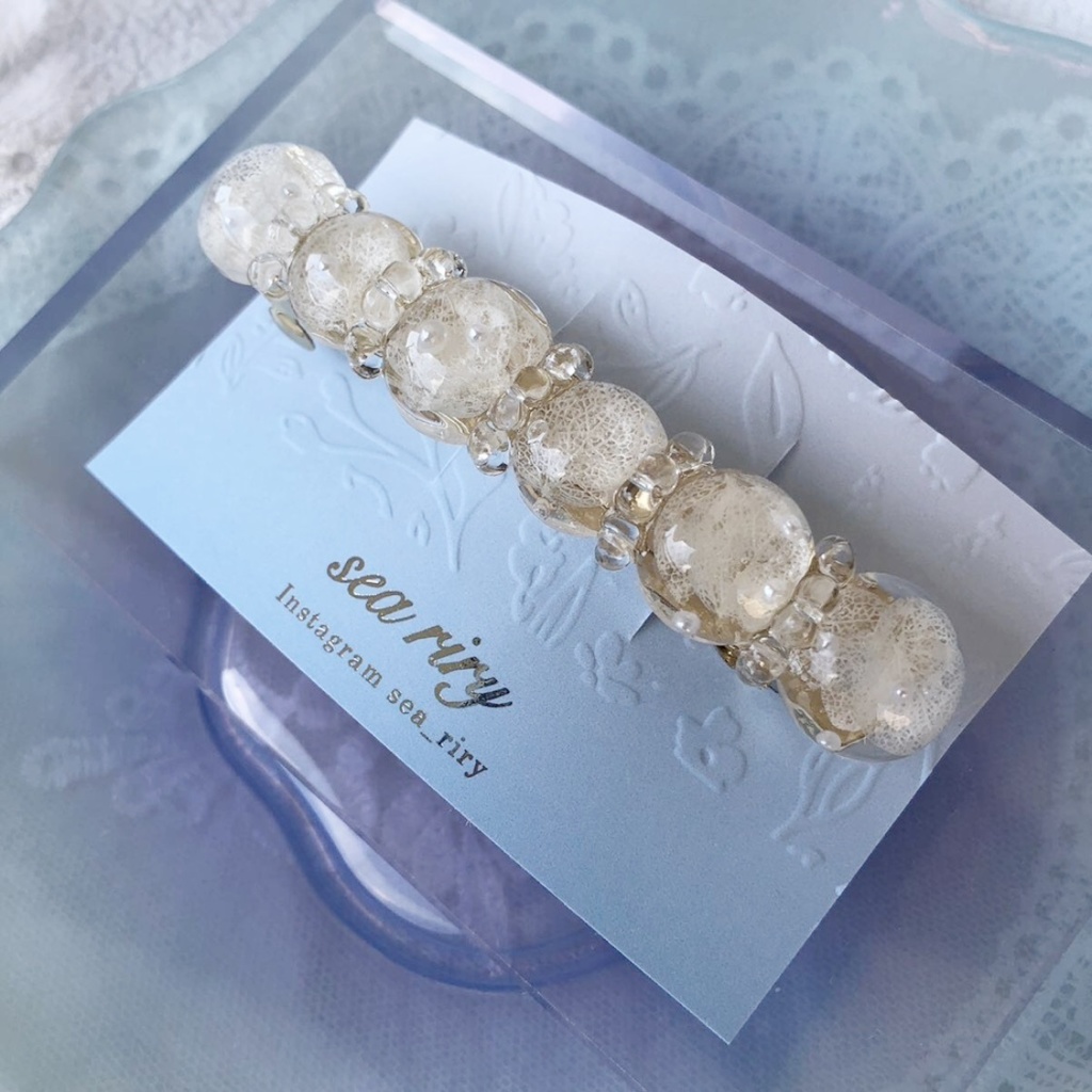 no.50 sale ブルー sold out 紫陽花のヘアバレッタアジサイ ホワイトアナベル ヘアアクセサリー