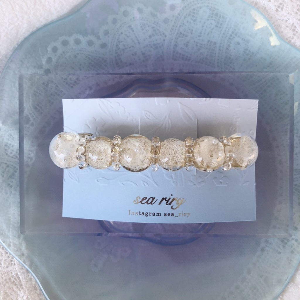 no.50 sale ブルー sold out 紫陽花のヘアバレッタアジサイ ホワイトアナベル ヘアアクセサリー