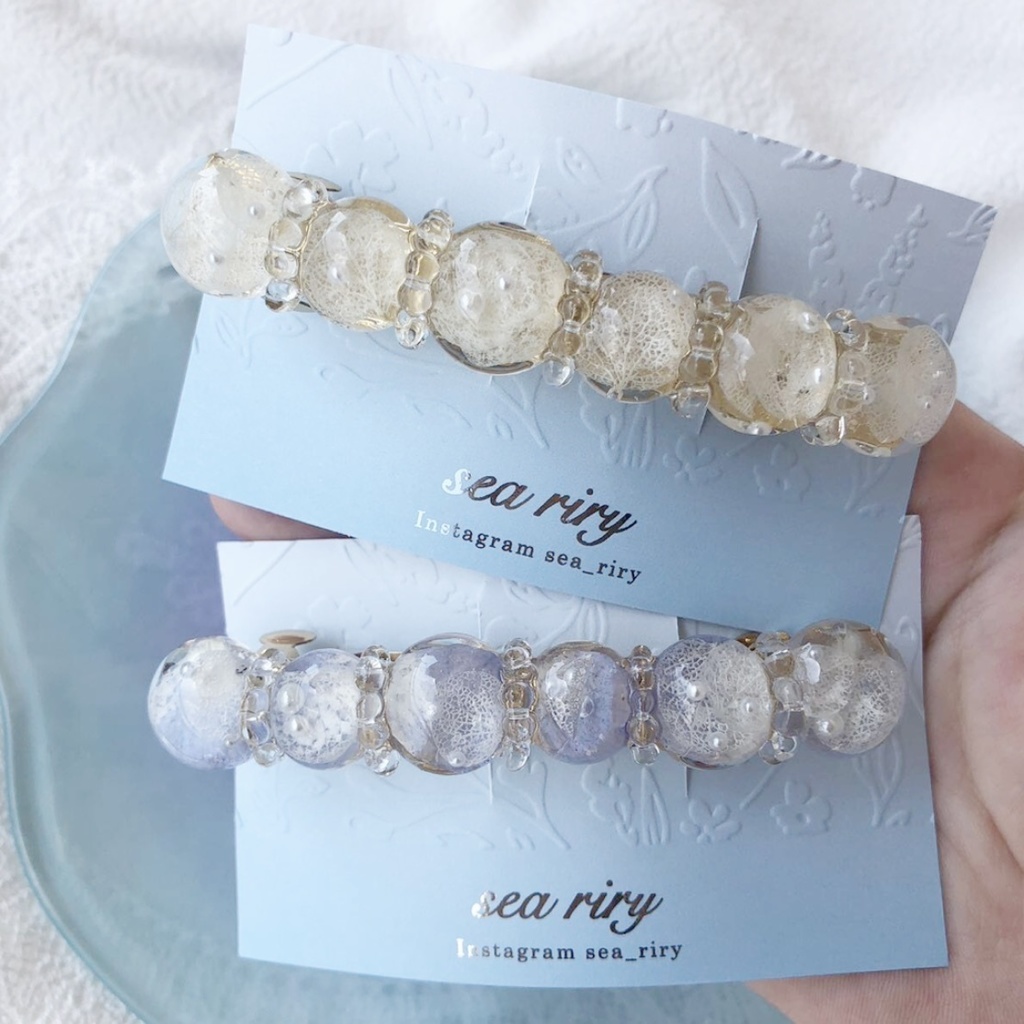 no.50 sale ブルー sold out 紫陽花のヘアバレッタアジサイ ホワイトアナベル ヘアアクセサリー