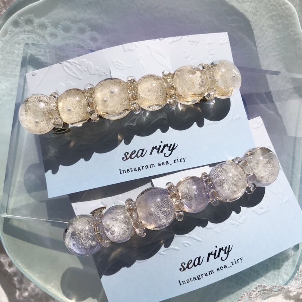 no.50 sale ブルー sold out 紫陽花のヘアバレッタアジサイ ホワイトアナベル ヘアアクセサリー