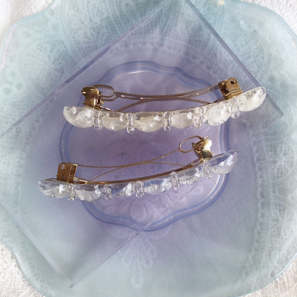 no.50 sale ブルー sold out 紫陽花のヘアバレッタアジサイ ホワイトアナベル ヘアアクセサリー