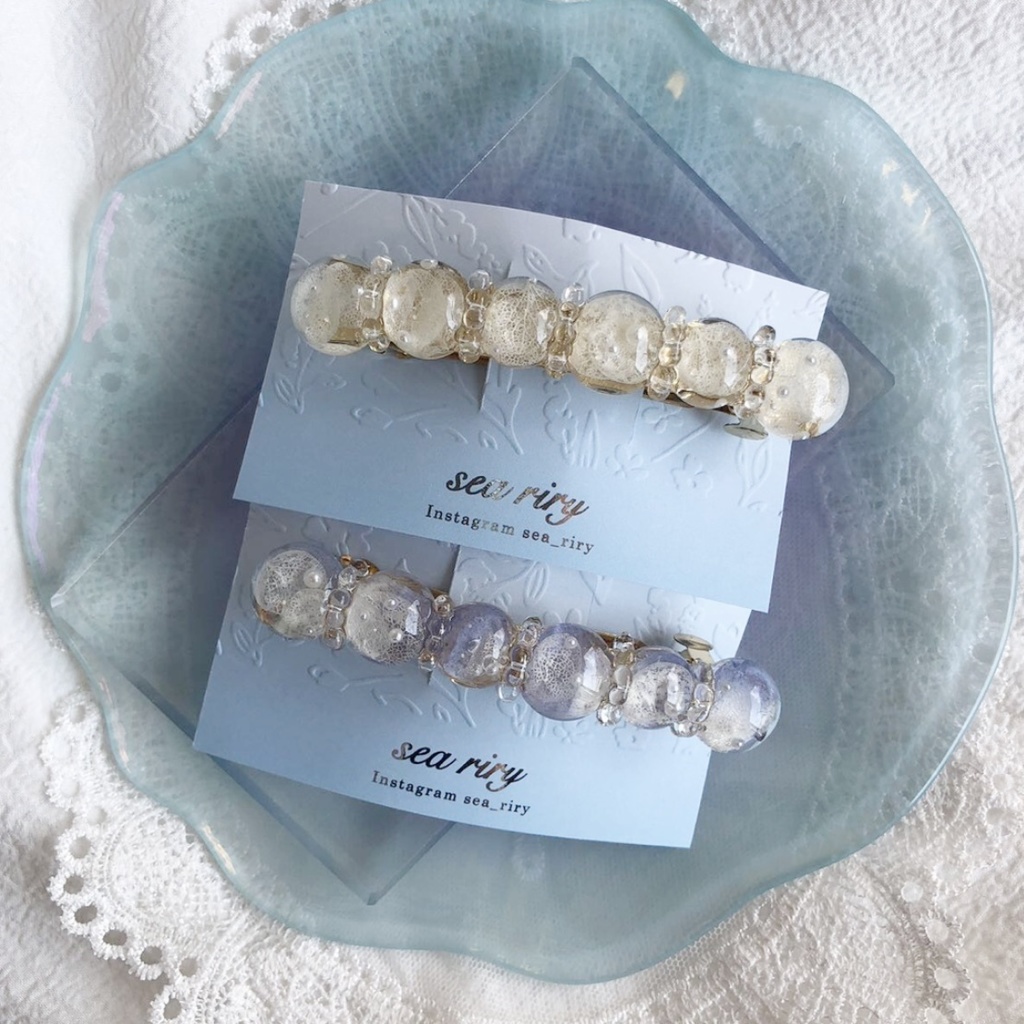 no.50 sale ブルー sold out 紫陽花のヘアバレッタアジサイ ホワイトアナベル ヘアアクセサリー