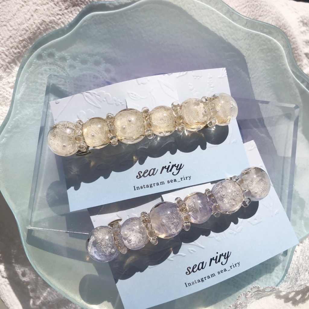 no.50 sale ブルー sold out 紫陽花のヘアバレッタアジサイ ホワイトアナベル ヘアアクセサリー