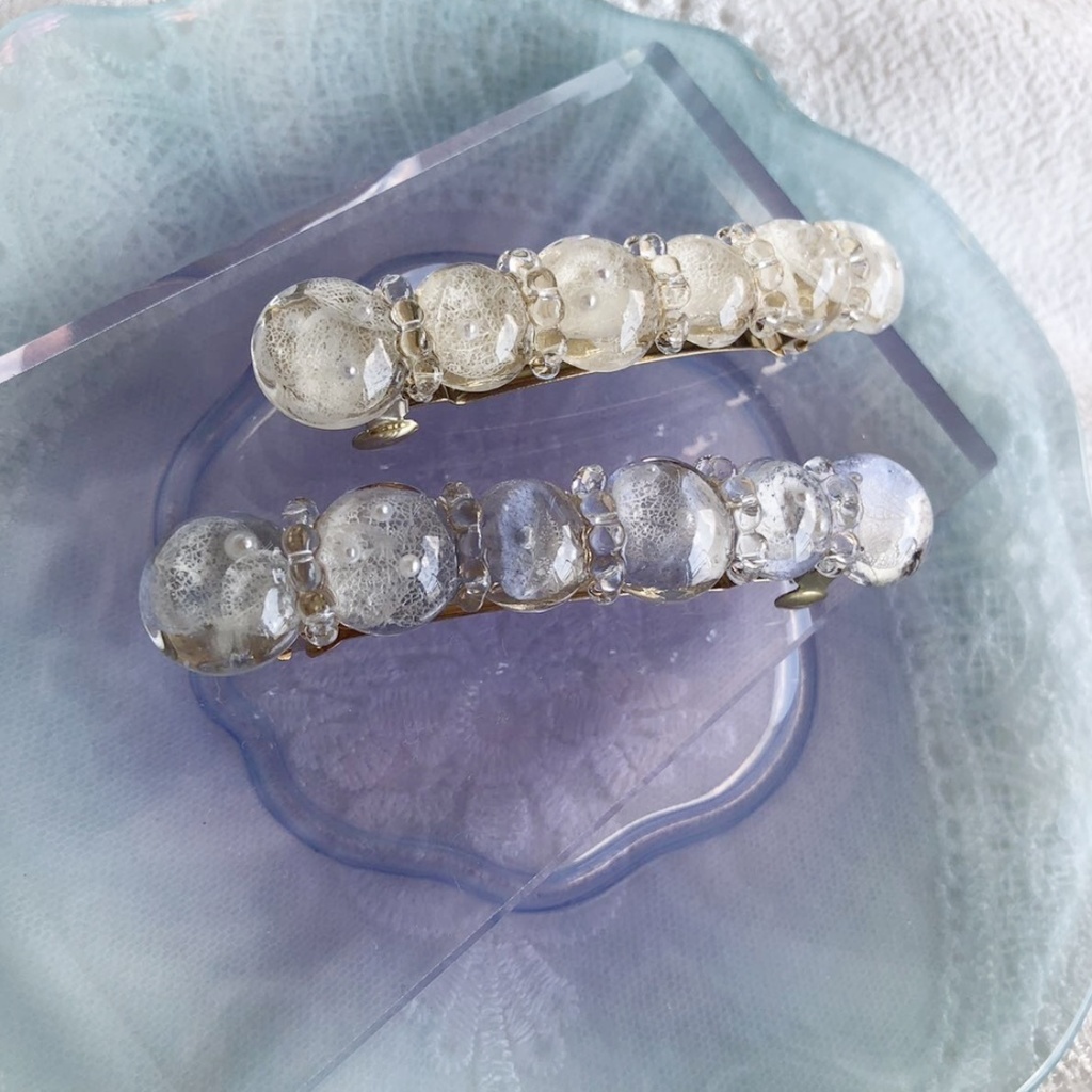 no.50 sale ブルー sold out 紫陽花のヘアバレッタアジサイ ホワイトアナベル ヘアアクセサリー