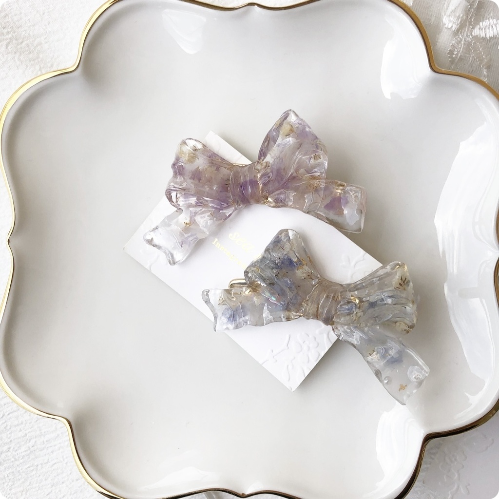 no.55 sale ドライフラワーのリボンヘアクリップ スターチス かすみ草 淡色 パープル ribbon ヘアクリップ ハンドメイド