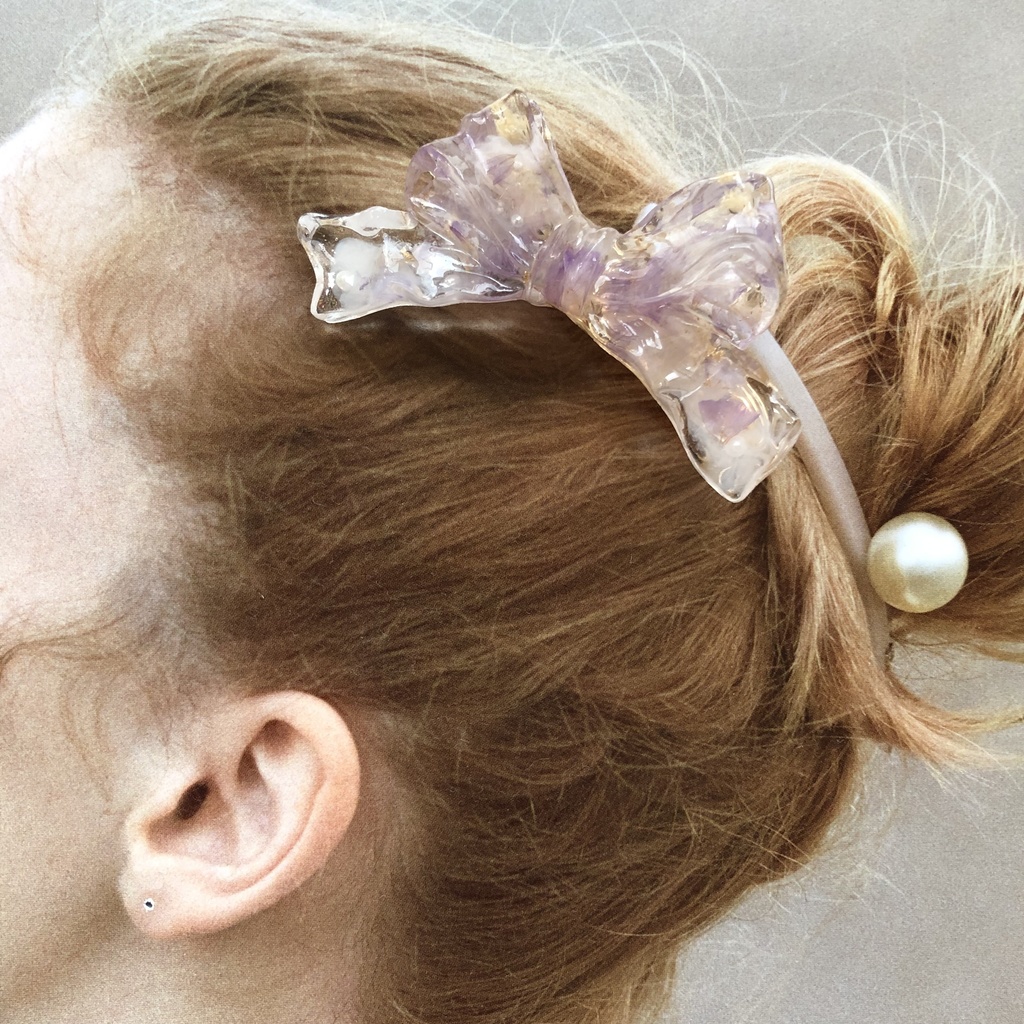 no.55 sale ドライフラワーのリボンヘアクリップ スターチス かすみ草 淡色 パープル ribbon ヘアクリップ ハンドメイド