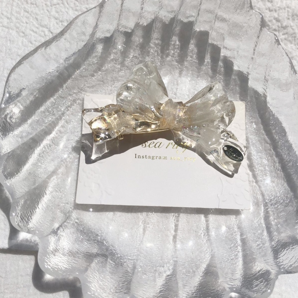 no.60 紫陽花とパールのリボンヘアクリップ あじさい パール ribbon ヘアクリップ ハンドメイド