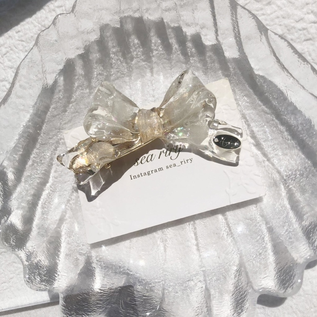 no.60 紫陽花とパールのリボンヘアクリップ あじさい パール ribbon ヘアクリップ ハンドメイド