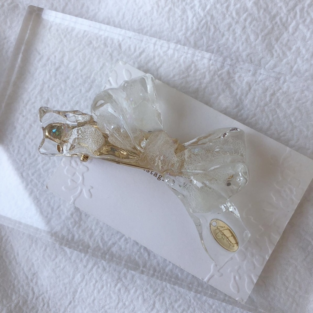 no.60 紫陽花とパールのリボンヘアクリップ あじさい パール ribbon ヘアクリップ ハンドメイド