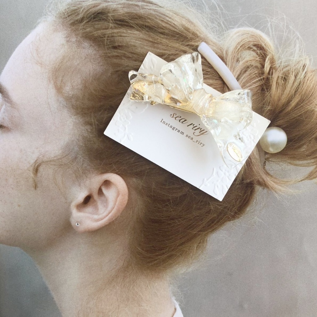 no.60 紫陽花とパールのリボンヘアクリップ あじさい パール ribbon ヘアクリップ ハンドメイド