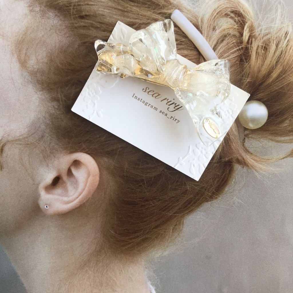 no.60 紫陽花とパールのリボンヘアクリップ あじさい パール ribbon ヘアクリップ ハンドメイド