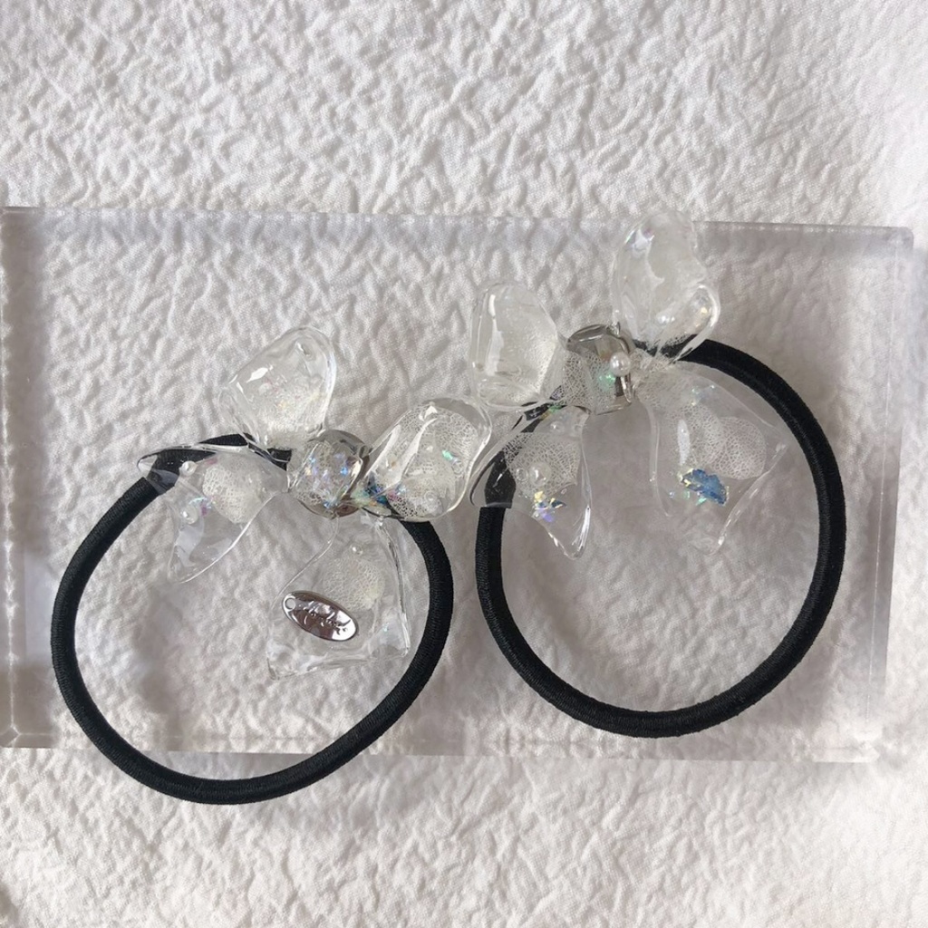 no.61 限定セット 紫陽花とパールのリボンヘアゴム アジサイ パール ribbon レジンヘアゴム ハンドメイド