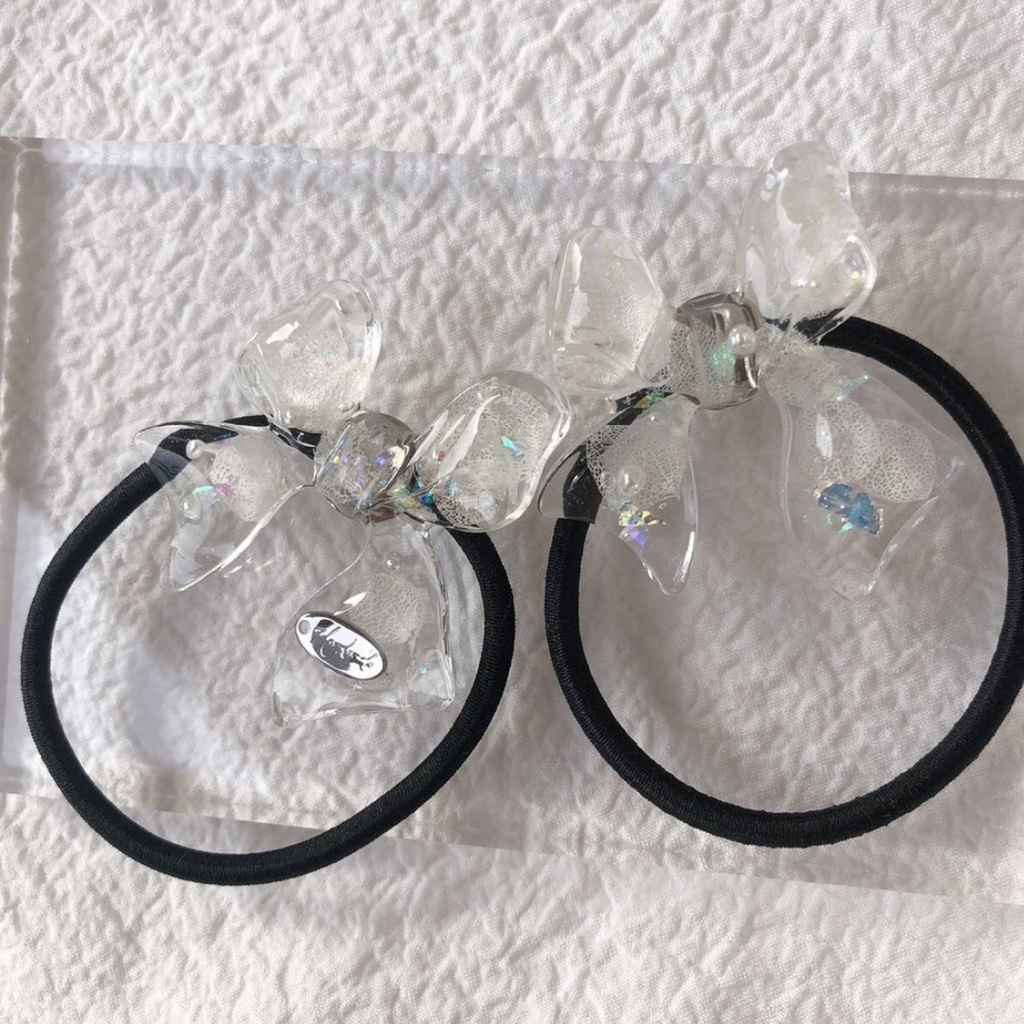 no.61 限定セット 紫陽花とパールのリボンヘアゴム アジサイ パール ribbon レジンヘアゴム ハンドメイド