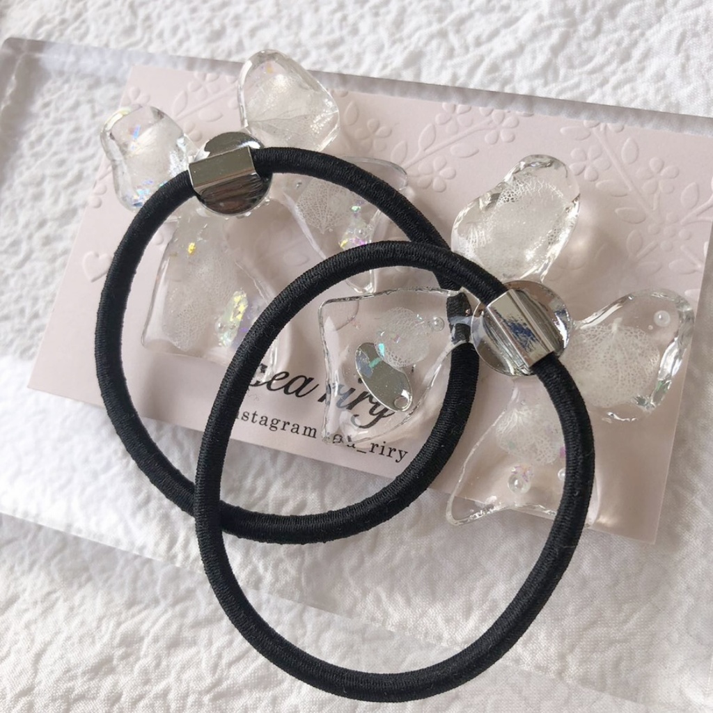 no.61 限定セット 紫陽花とパールのリボンヘアゴム アジサイ パール ribbon レジンヘアゴム ハンドメイド