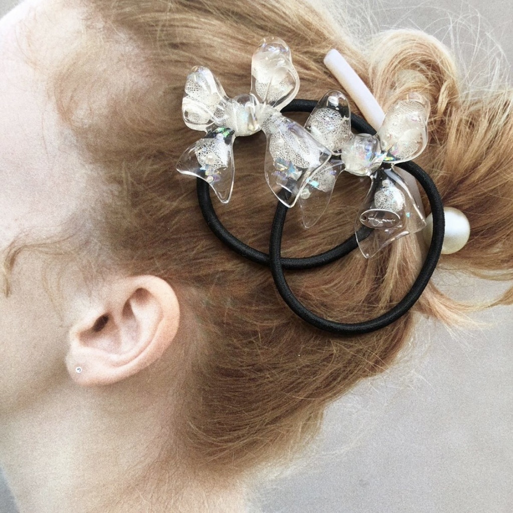 no.61 限定セット 紫陽花とパールのリボンヘアゴム アジサイ パール ribbon レジンヘアゴム ハンドメイド